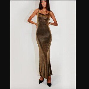 Princess Polly Cleever Black & Gold Metallic Maxi Dress 4